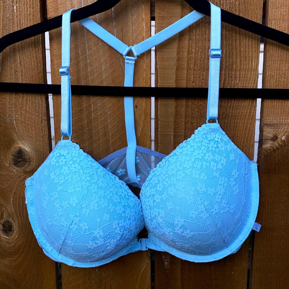 Victoria's Secret Racerback Bra Lightly Padded Floral Lace Front Closure 36D